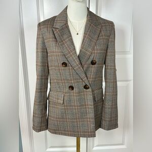 A Loves A Double-Breasted Plaid Brown Blazer